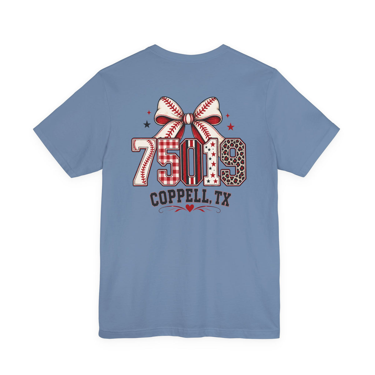 75019 Coppell TX Baseball Bow Shirt | Coppell Baseball Mom Tee | Zip Code Sports Shirt | Womens Graphic T-Shirt