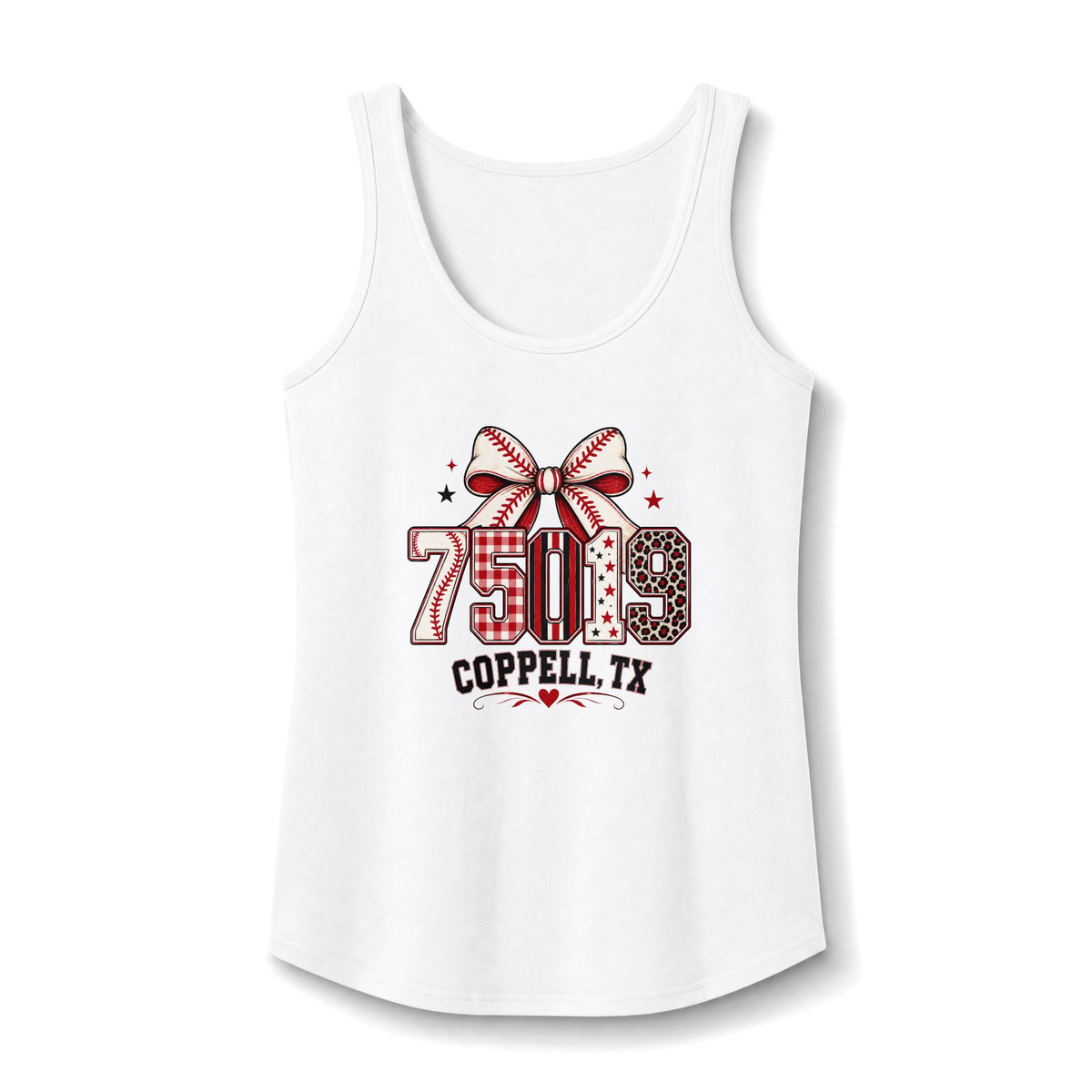 Coppell TX 75019 Tank Top — Leopard Bow Vintage Zip Code Shirt | Coppell Texas Tank | Womens Graphic Tank Top