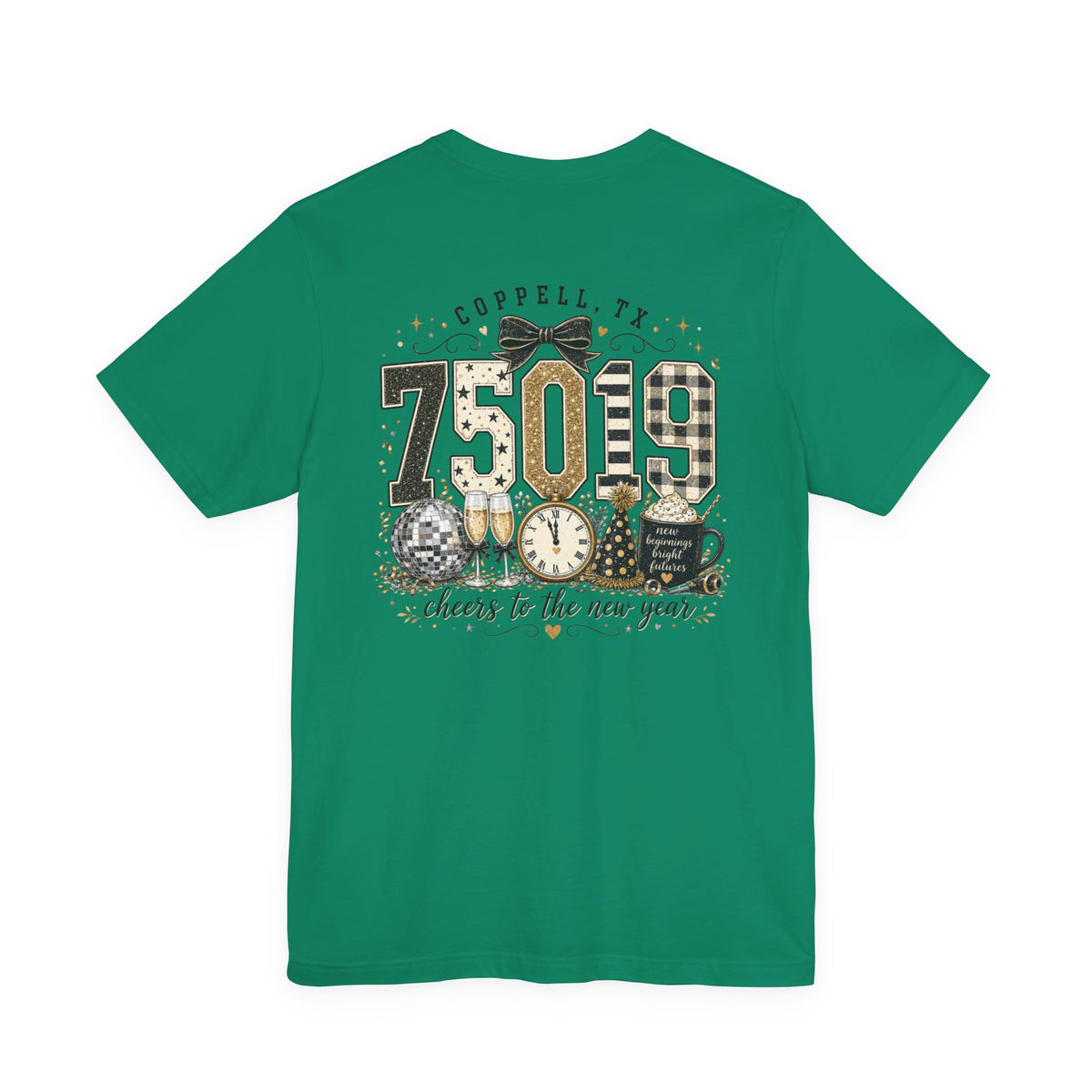 75019 Cheers to the New Year Shirt | Coppell TX New Year's Tee | Zip Code Glitter Shirt | Womens Graphic T-Shirt