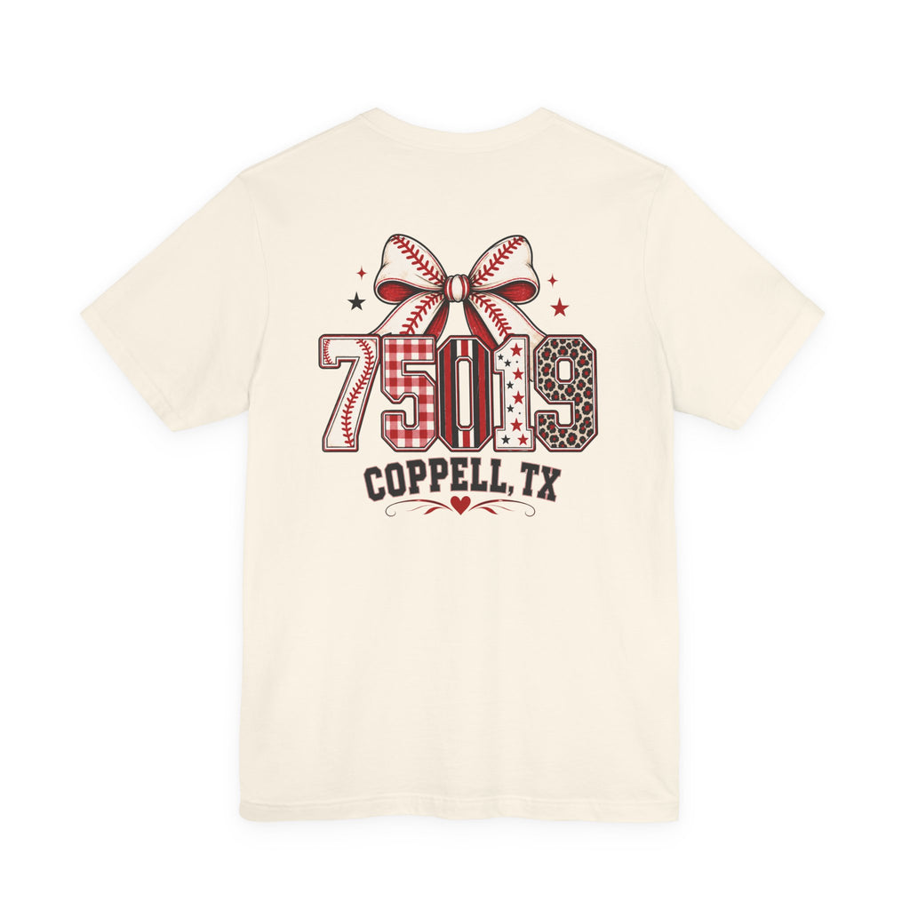 75019 Coppell TX Baseball Bow Shirt | Coppell Baseball Mom Tee | Zip Code Sports Shirt | Womens Graphic T-Shirt