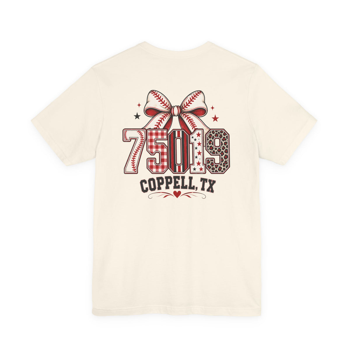 75019 Coppell TX Baseball Bow Shirt | Coppell Baseball Mom Tee | Zip Code Sports Shirt | Womens Graphic T-Shirt