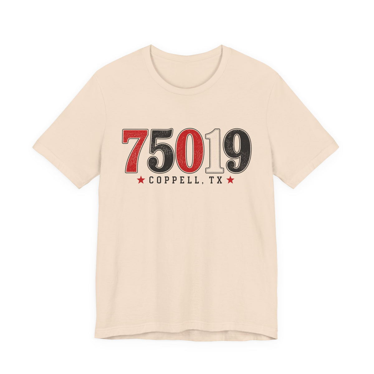 75019 Coppell TX Shirt | Varsity Zip Code Tee | Red Black White Coppell Shirt | Womens Graphic T-Shirt