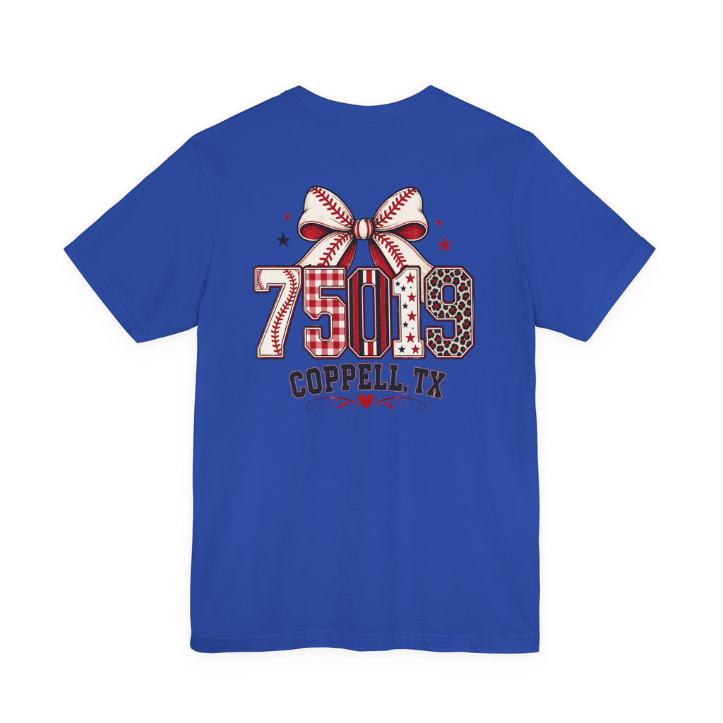 75019 Coppell TX Baseball Bow Shirt | Coppell Baseball Mom Tee | Zip Code Sports Shirt | Womens Graphic T-Shirt
