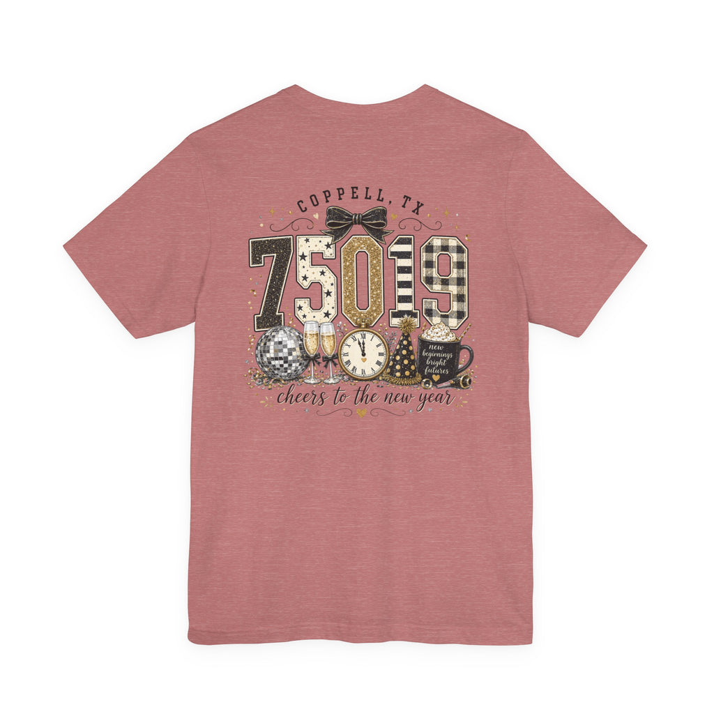 75019 Cheers to the New Year Shirt | Coppell TX New Year's Tee | Zip Code Glitter Shirt | Womens Graphic T-Shirt