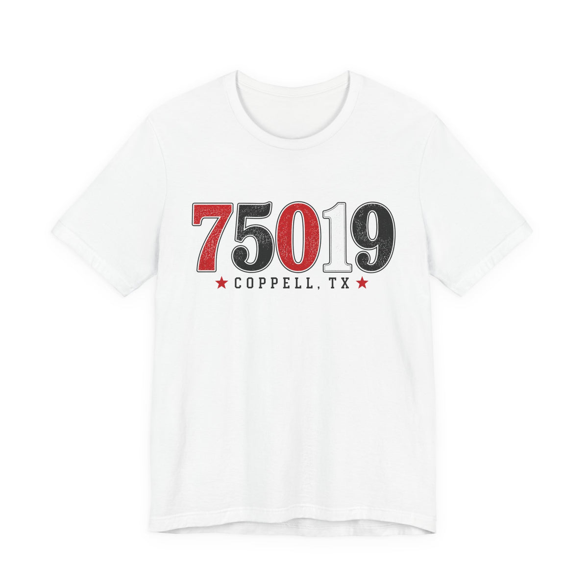 75019 Coppell TX Shirt | Varsity Zip Code Tee | Red Black White Coppell Shirt | Womens Graphic T-Shirt