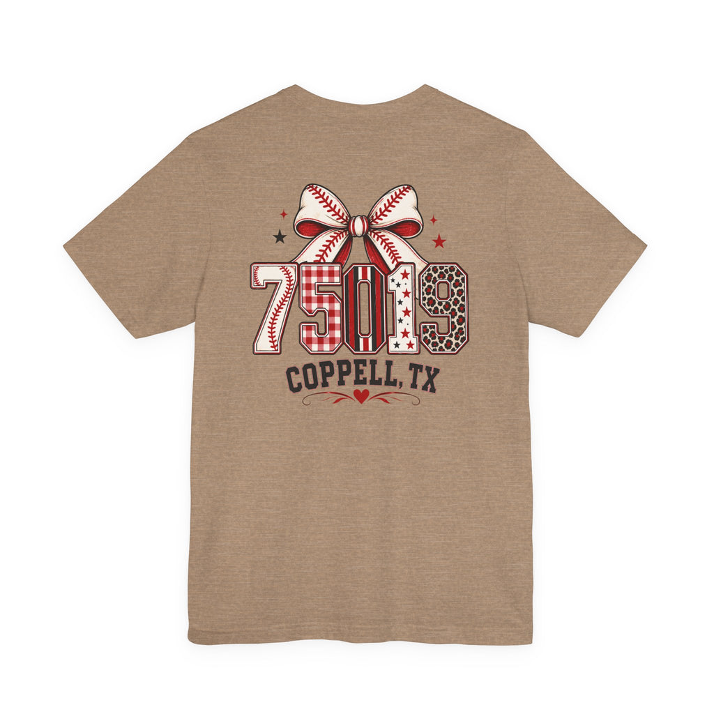 75019 Coppell TX Baseball Bow Shirt | Coppell Baseball Mom Tee | Zip Code Sports Shirt | Womens Graphic T-Shirt