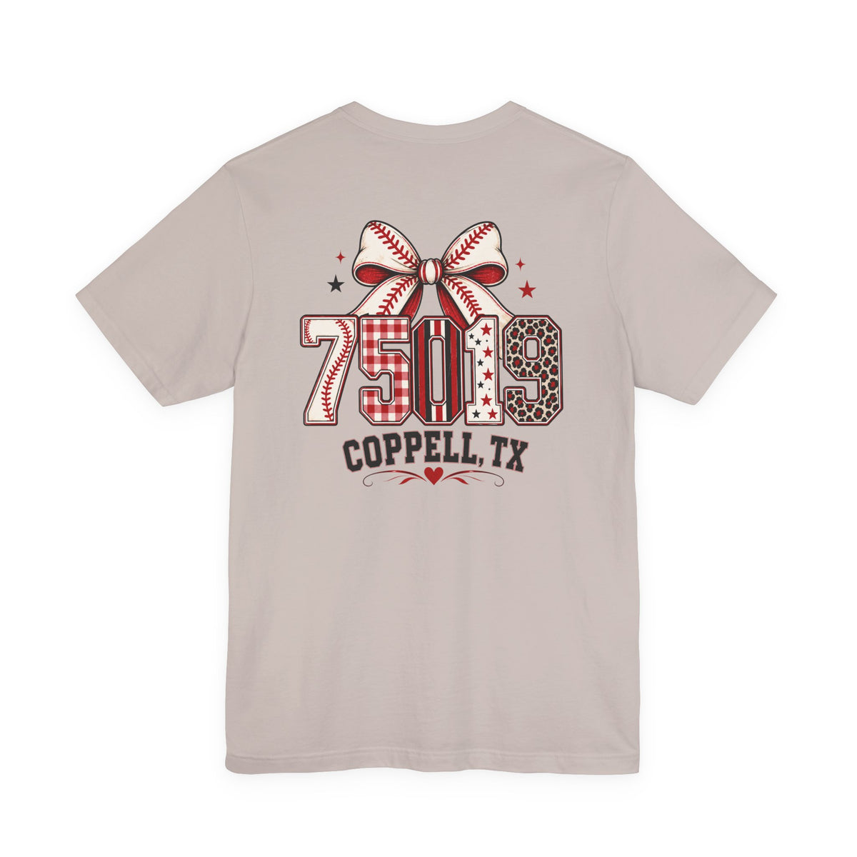 75019 Coppell TX Baseball Bow Shirt | Coppell Baseball Mom Tee | Zip Code Sports Shirt | Womens Graphic T-Shirt