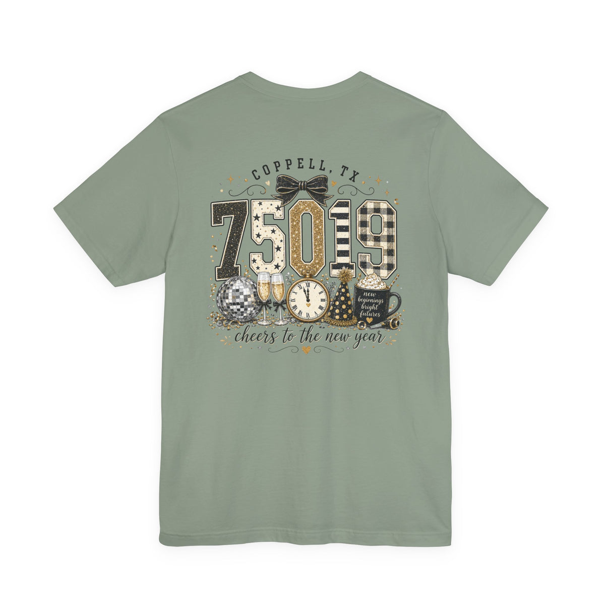 75019 Cheers to the New Year Shirt | Coppell TX New Year's Tee | Zip Code Glitter Shirt | Womens Graphic T-Shirt