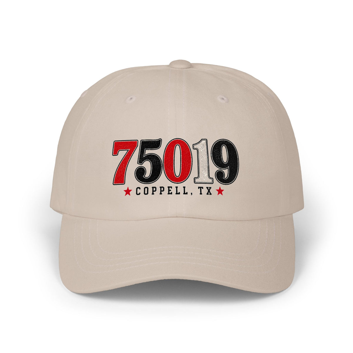 75019 Coppell TX Dad Hat | Varsity Zip Code Cap | Red Black White Baseball Cap | Coppell Texas Gift