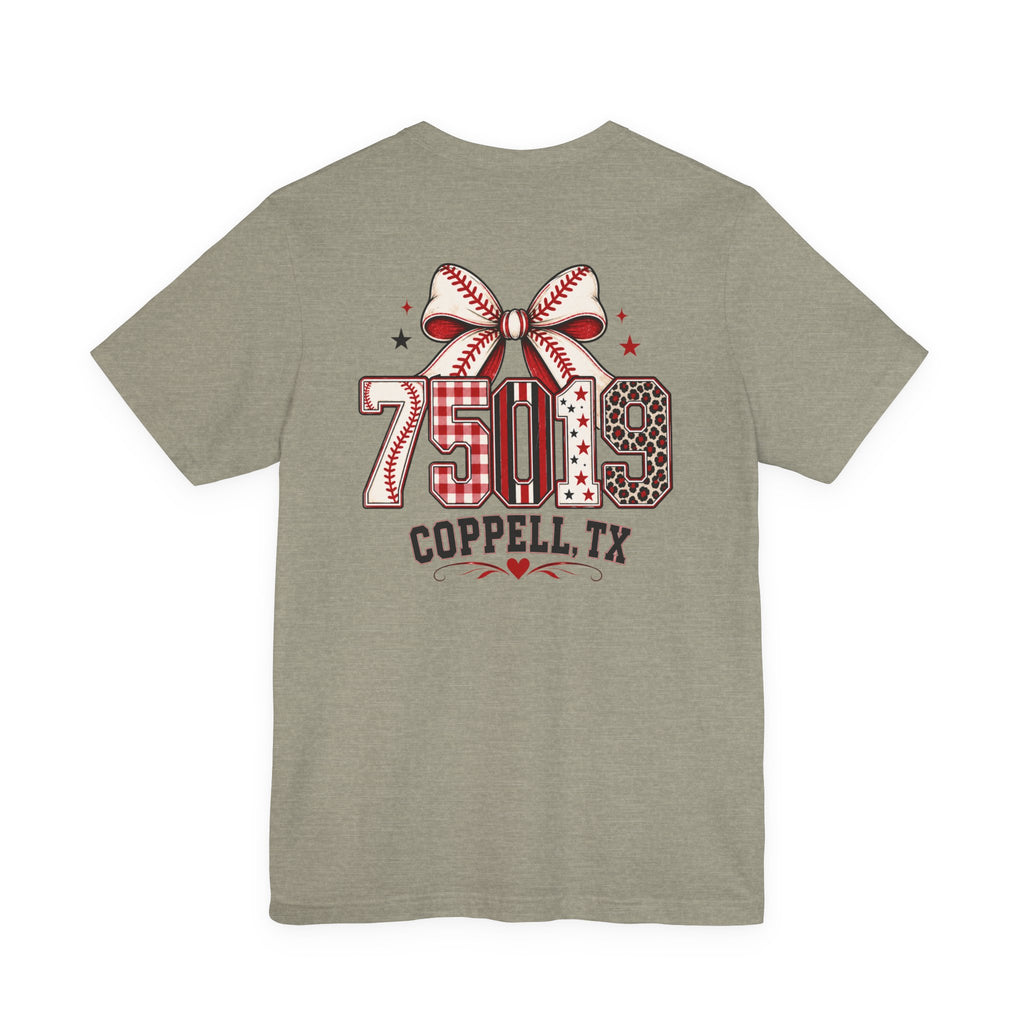 75019 Coppell TX Baseball Bow Shirt | Coppell Baseball Mom Tee | Zip Code Sports Shirt | Womens Graphic T-Shirt