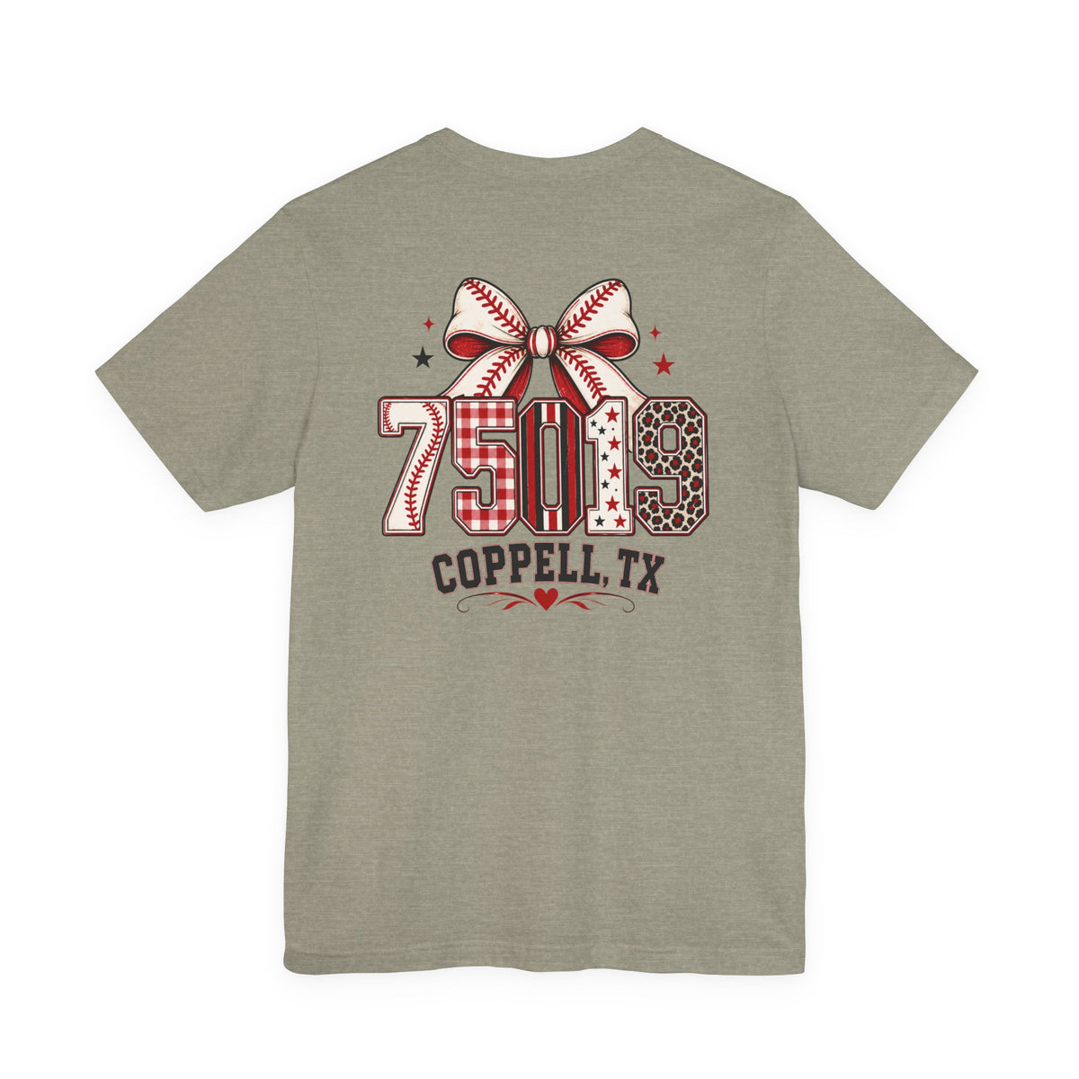 75019 Coppell TX Baseball Bow Shirt | Coppell Baseball Mom Tee | Zip Code Sports Shirt | Womens Graphic T-Shirt