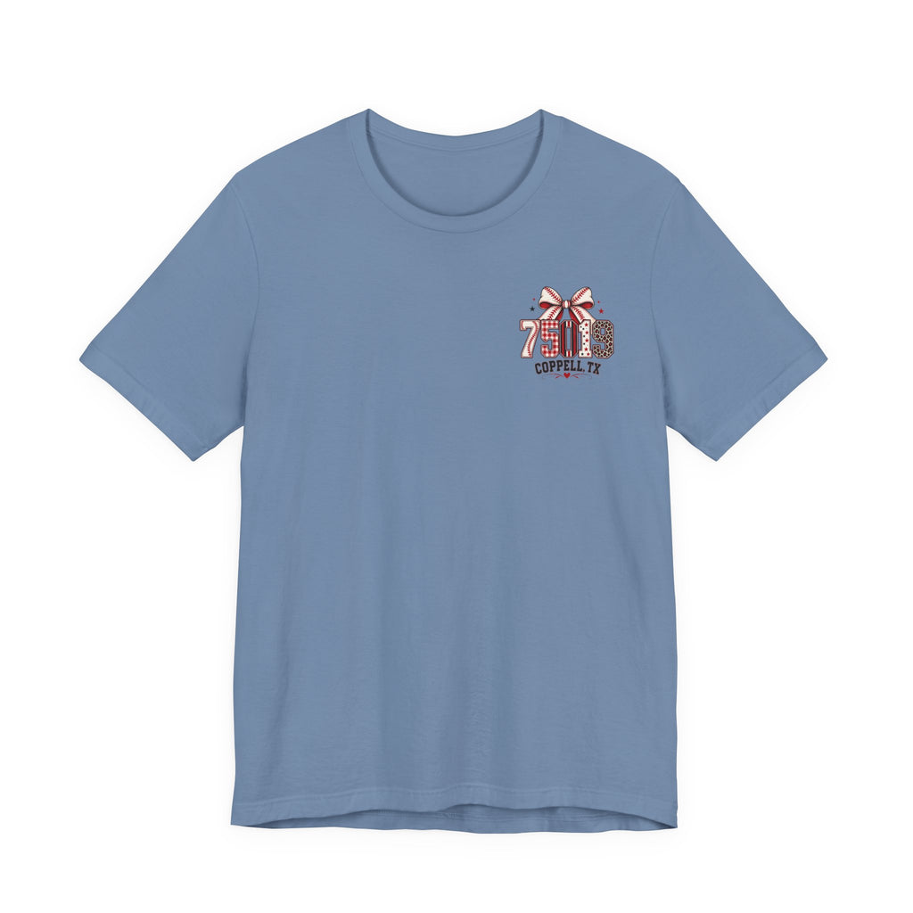 75019 Coppell TX Baseball Bow Shirt | Coppell Baseball Mom Tee | Zip Code Sports Shirt | Womens Graphic T-Shirt